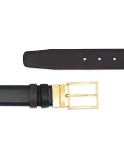 Gold Buckle Black Belt For Men | Reversible To Brown