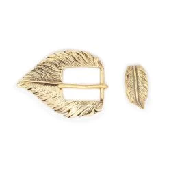 Gold Feather Belt Buckle 2 Piece Set -Belt Shop Gold Feather Belt Buckle 2 Piece Set 2