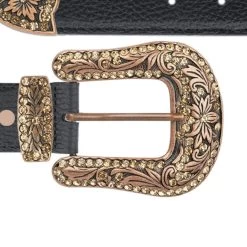 Handmade Western Belt With Rhinestone Copper Buckle