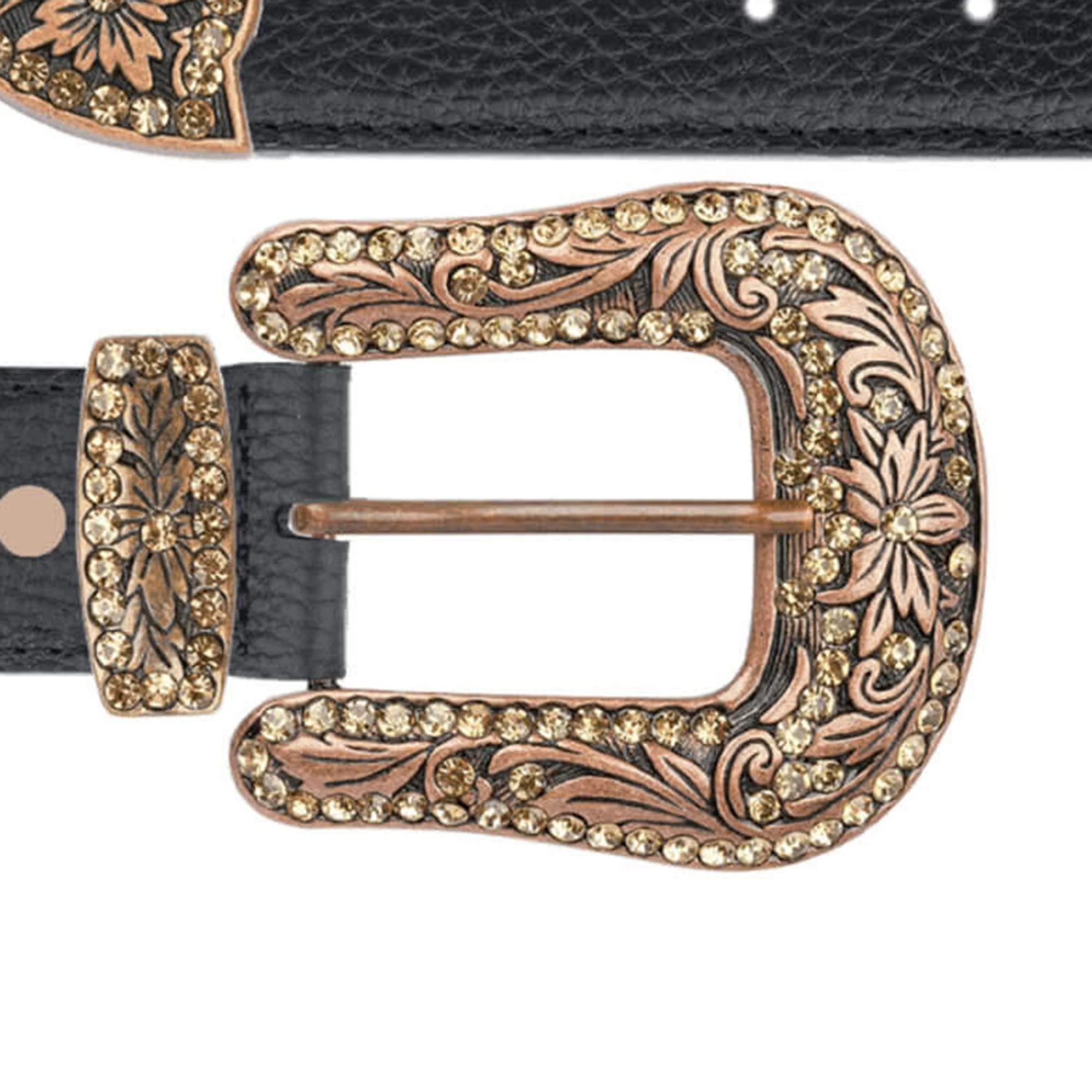 Handmade Western Belt With Rhinestone Copper Buckle 3 Handmade Western Belt With Rhinestone Copper Buckle