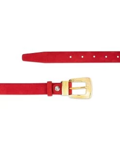 Ladies Red Suede Belt With Gold Buckle
