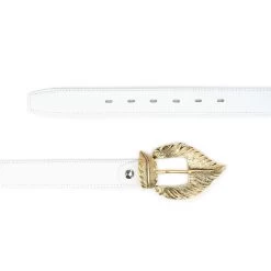 Ladies White Belt With Gold Feather Buckle
