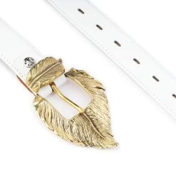 Ladies White Belt With Gold Feather Buckle -Belt Shop Ladies White Belt With Gold Feather Buckle 3