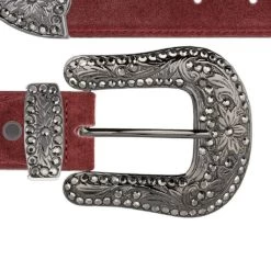 Ladies Burgundy Suede Western Belt With Crystal Buckle