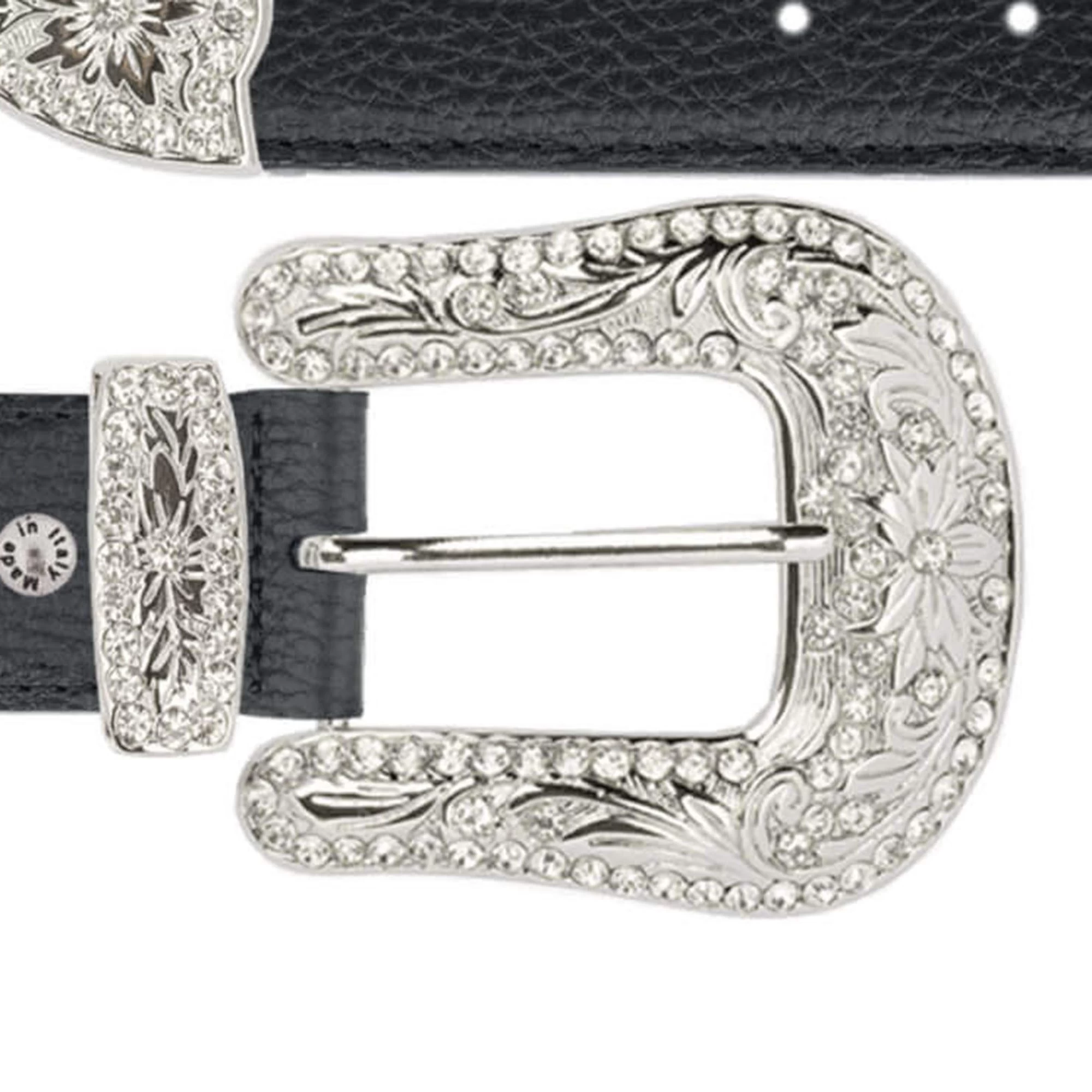 Lady Black Western Belt With Nickel Silver Crystal Buckle 3 Lady Black Western Belt With Nickel Silver Crystal Buckle