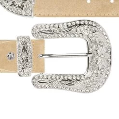 Lady Western Beige Suede Belt With Rhinestone Buckle