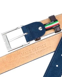Men Blue Suede Belt With Brown Loops