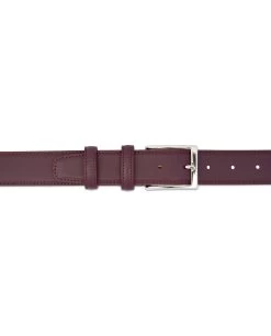 Mens Burgundy Leather Belt | Stitched 3.5 Cm -Belt Shop Mens Burgundy Leather Belt Stitched 3