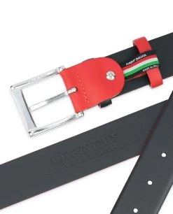 Men’s Designer Belt | Black With Red -Belt Shop Mens Designer Belt Black with Red Heat stamp