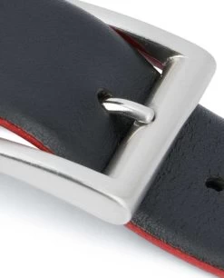 Men’s Designer Belt | Black With Red -Belt Shop Mens Designer Belt Black with Red Silver buckle