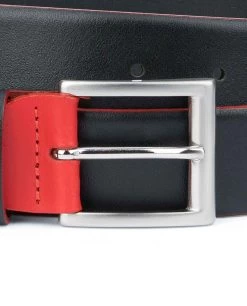 Men’s Designer Belt | Black With Red -Belt Shop Mens Designer Belt Black with Red Square buckle