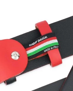 Men’s Designer Belt | Black With Red -Belt Shop Mens Designer Belt Black with Red Woven label