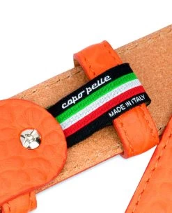 Men’s Orange Belt | Pebbled Italian Leather -Belt Shop Mens Orange Belt Pebbled Italian Leather Woven tag