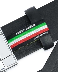 Men’s Ratchet Belt | Black Smooth Leather -Belt Shop Mens Ratchet Belt Black Smooth Leather Capo Pelle Woven tag