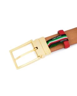 Men’s Red Belt With Gold Buckle -Belt Shop Mens Red Belt With Gold Buckle Italian
