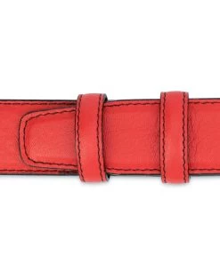 Good Presents For Boyfriends | Red Leather Belt -Belt Shop Mens Red Leather Belt Black Stitching Loops