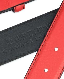 Good Presents For Boyfriends | Red Leather Belt -Belt Shop Mens Red Leather Belt Black Stitching Made in Italy