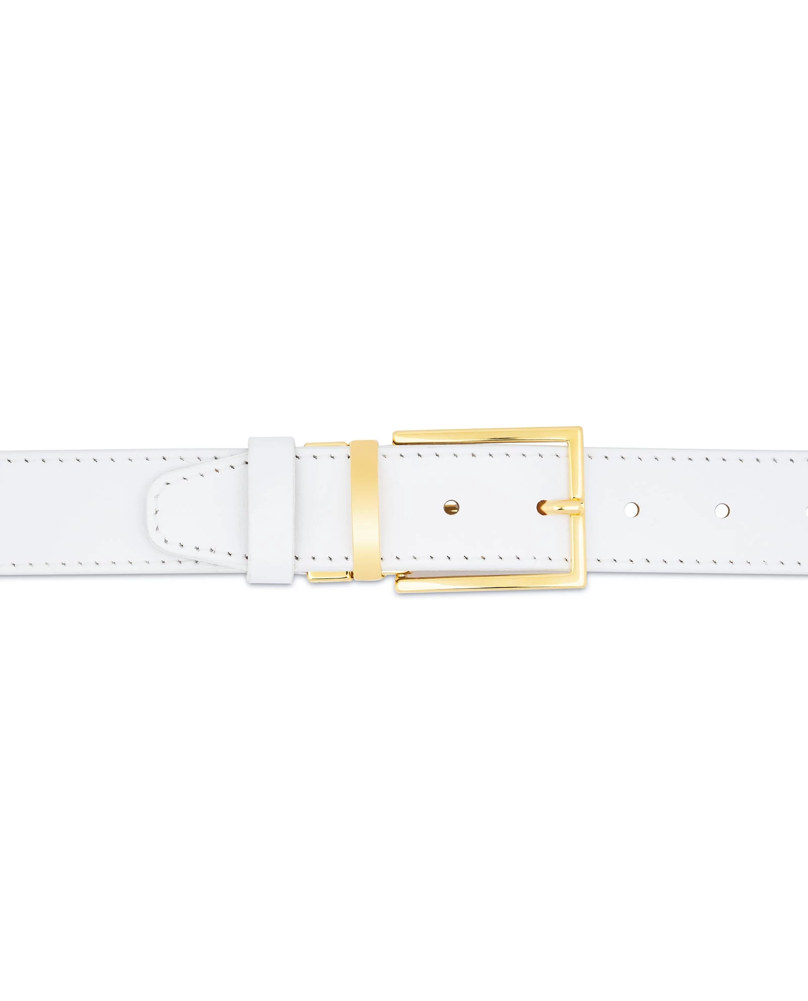 Mens White Belt With Gold Buckle | Genuine Leather 4 Mens White Belt With Gold Buckle | Genuine Leather - Image 2