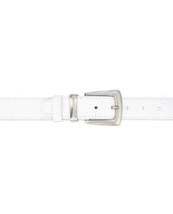 Men’s White Leather Belt With Silver Buckle -Belt Shop Mens White Leather Belt With Silver Buckle 3