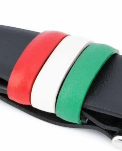 Black Leather Belt With Italy Flag Colors -Belt Shop Mens belts ITALY Flag belt Genuine leather Black smooth Italian gift ideas Belt holders