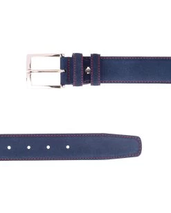 Blue Suede Belt With Red Stitches