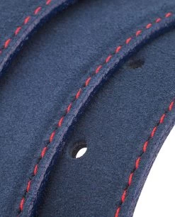 Blue Suede Belt With Red Stitches -Belt Shop Navy Blue Belt With Red Thread Rolled