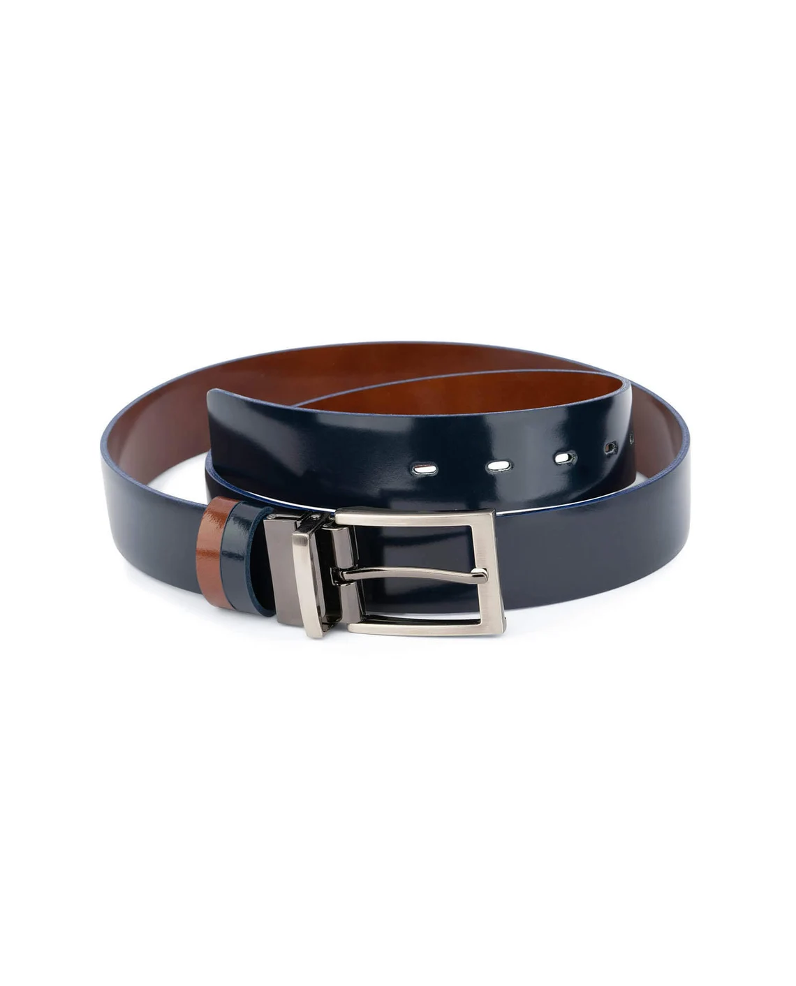 Navy Blue Brown Patent Reversible Belt 3 Navy Blue Brown Patent Reversible Belt