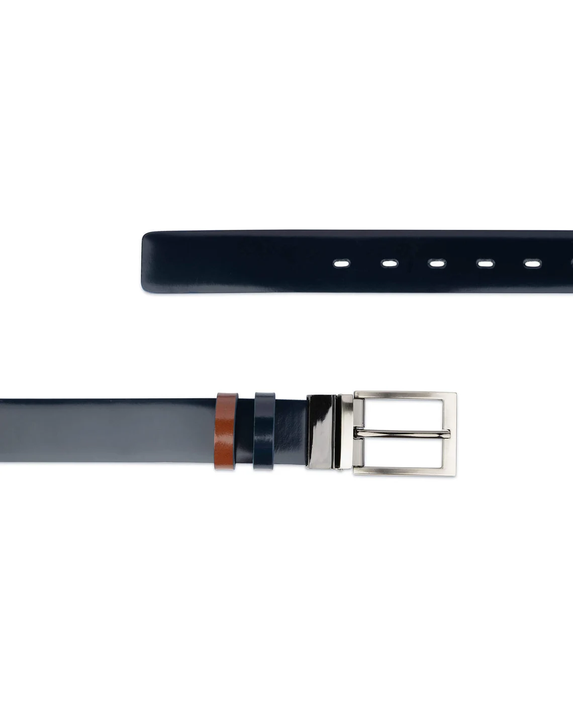 Navy Blue Brown Patent Reversible Belt 6 Navy Blue Brown Patent Reversible Belt - Image 4