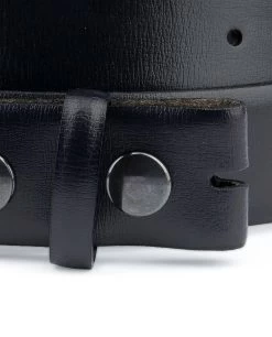 Black Leather Belt With No Buckle | Snap On 13 Black Leather Belt With No Buckle | Snap On -Belt Shop Navy belt With no buckle Mens blue belts Genuine leather Snap on YKK Buttons Almost black