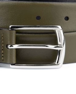 Olive Green Leather Belt | Men’s 1 1/8 Inch -Belt Shop Olive Green Leather Belt Mens 1 1 8 inch Nickel buckle