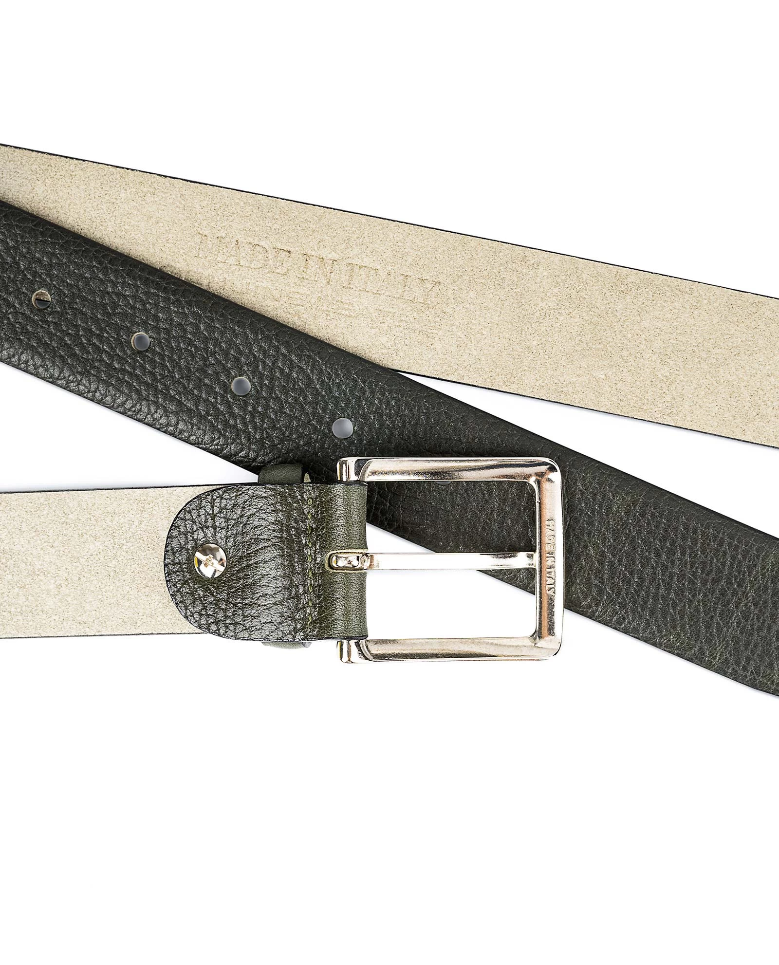 Olive Green Leather Belt With Red 4 Olive Green Leather Belt With Red - Image 2
