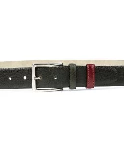 Olive Green Leather Belt With Red