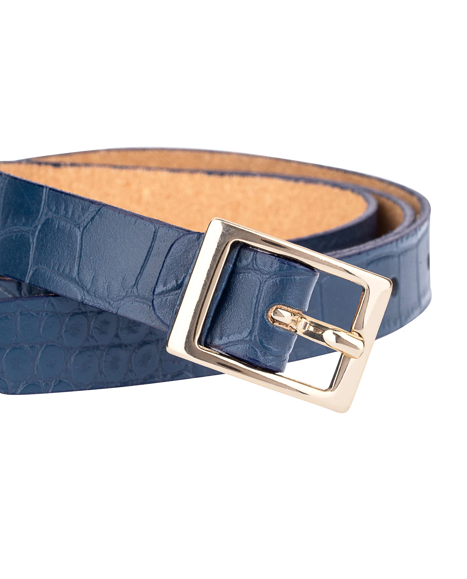 Porosus Emboss Blue Skinny Belt 4 Porosus Emboss Blue Skinny Belt - Image 2