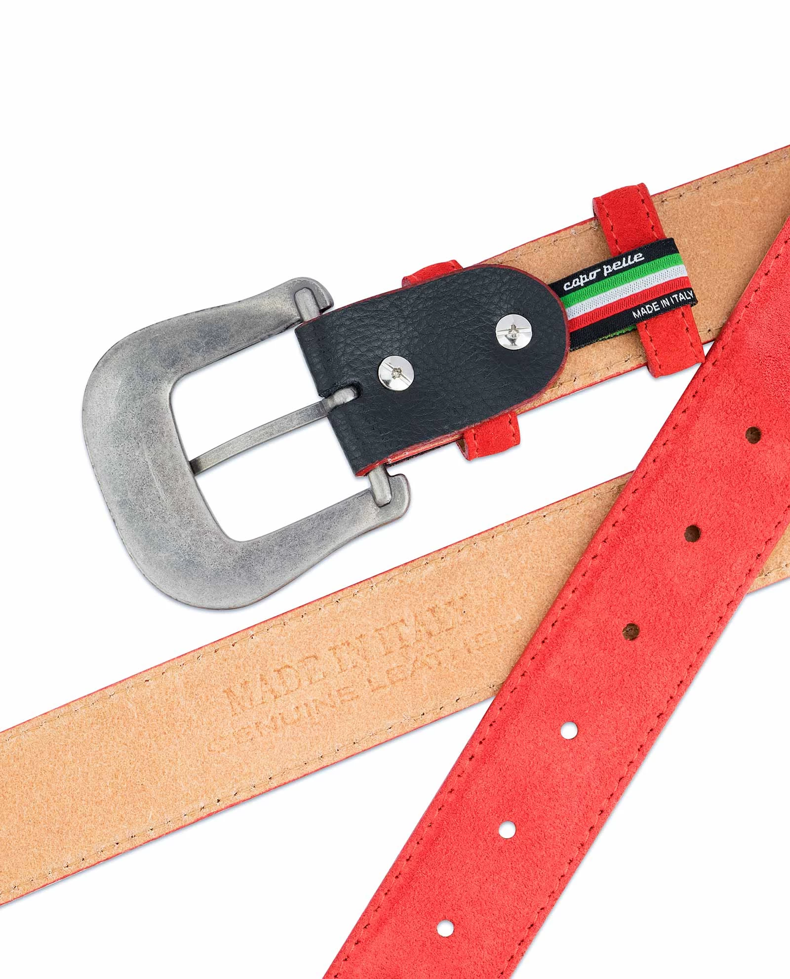 Red Western Belt | Italian Suede Leather 5 Red Western Belt | Italian Suede Leather - Image 3