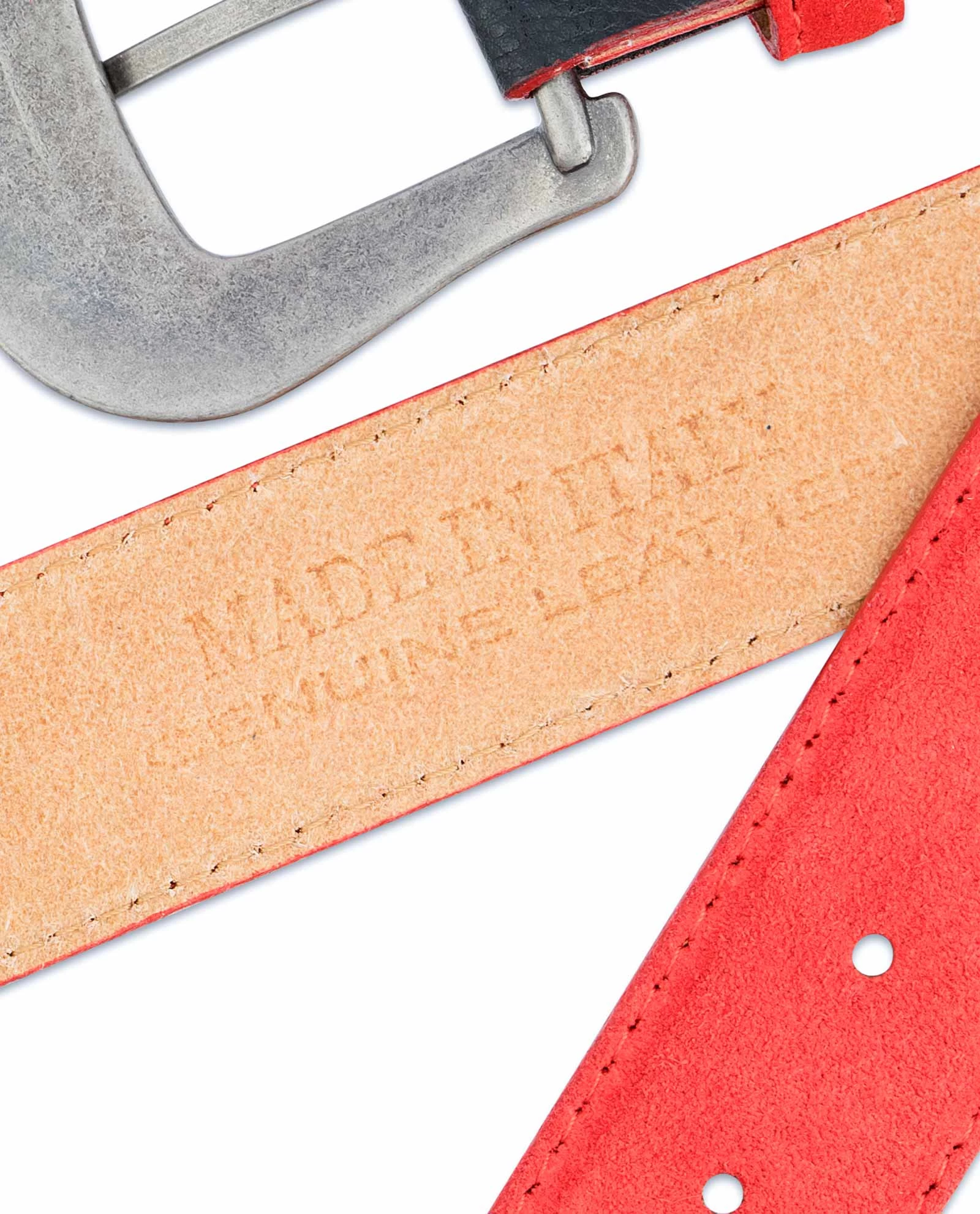 Red Western Belt | Italian Suede Leather 11 Red Western Belt | Italian Suede Leather - Image 9
