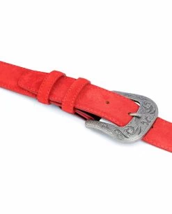 Red Western Belt | Italian Suede Leather 18 Red Western Belt | Italian Suede Leather -Belt Shop Red Western Belt Italian Suede Leather Real