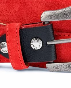 Red Western Belt | Italian Suede Leather 17 Red Western Belt | Italian Suede Leather -Belt Shop Red Western Belt Italian Suede Leather Screws