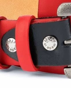 Red Western Belt Mens | Veg Tan Leather -Belt Shop Red Western Belt Mens Veg Tan Leather Made in Italy