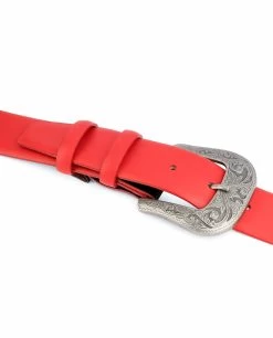 Red Western Belt Mens | Veg Tan Leather -Belt Shop Red Western Belt Mens Veg Tan Leather On jeans