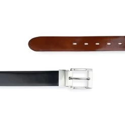Reversible Mens Belt | Black Brown With Silver Buckle -Belt Shop Reversible Mens Belt Black Brown With Silver Buckle 4