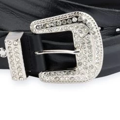 Rhinestone Buckle Belt Cowgirl | Black Full Grain Leather