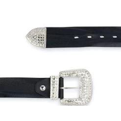 Rhinestone Buckle Belt Cowgirl | Black Full Grain Leather -Belt Shop Rhinestone Buckle Belt Cowgirl Black Full Grain Leather 4