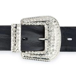 Rhinestone Buckle Belt Cowgirl | Black Full Grain Leather -Belt Shop Rhinestone Buckle Belt Cowgirl Black Full Grain Leather 5