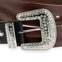 Rhinestone Buckle Belt Cowgirl | Brown Full Grain Leather