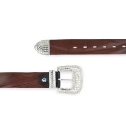 Rhinestone Buckle Belt Cowgirl | Brown Full Grain Leather 16 Rhinestone Buckle Belt Cowgirl | Brown Full Grain Leather -Belt Shop Rhinestone Buckle Belt Cowgirl Brown Full Grain Leather 5