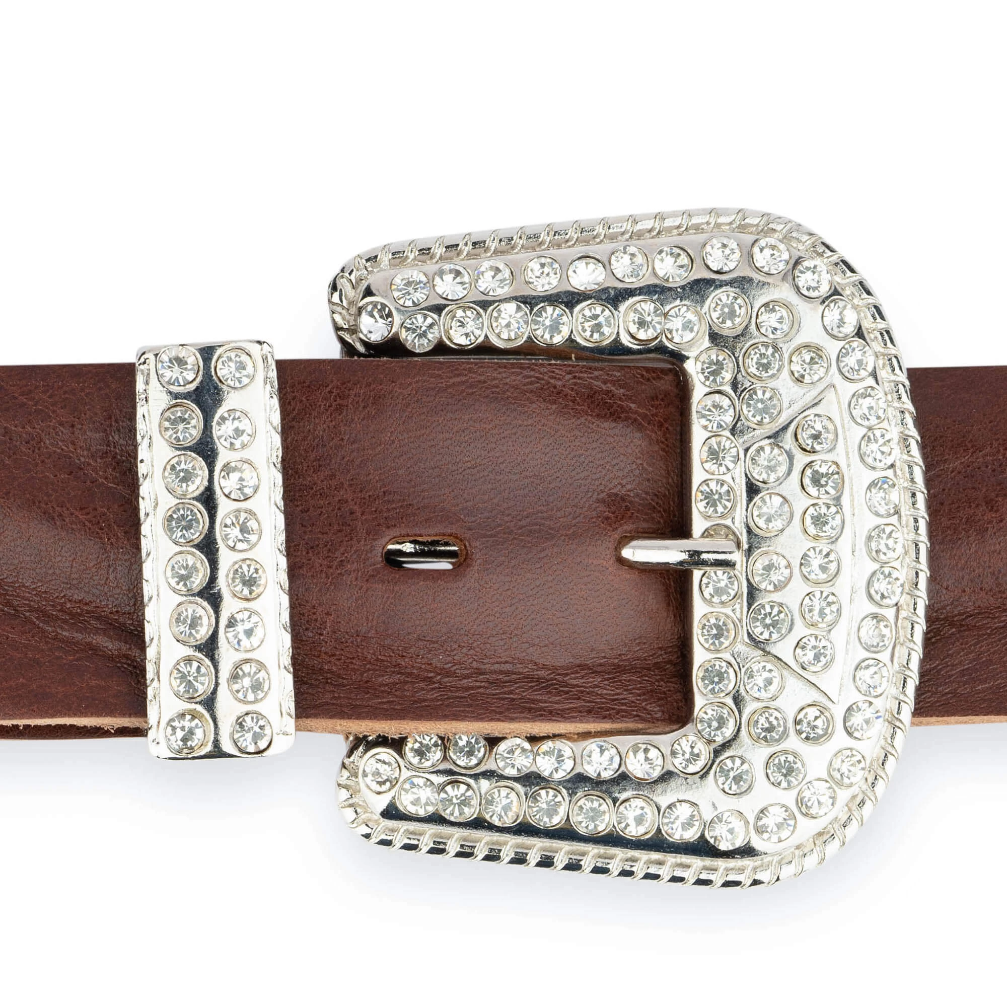 Rhinestone Buckle Belt Cowgirl | Brown Full Grain Leather 8 Rhinestone Buckle Belt Cowgirl | Brown Full Grain Leather - Image 6