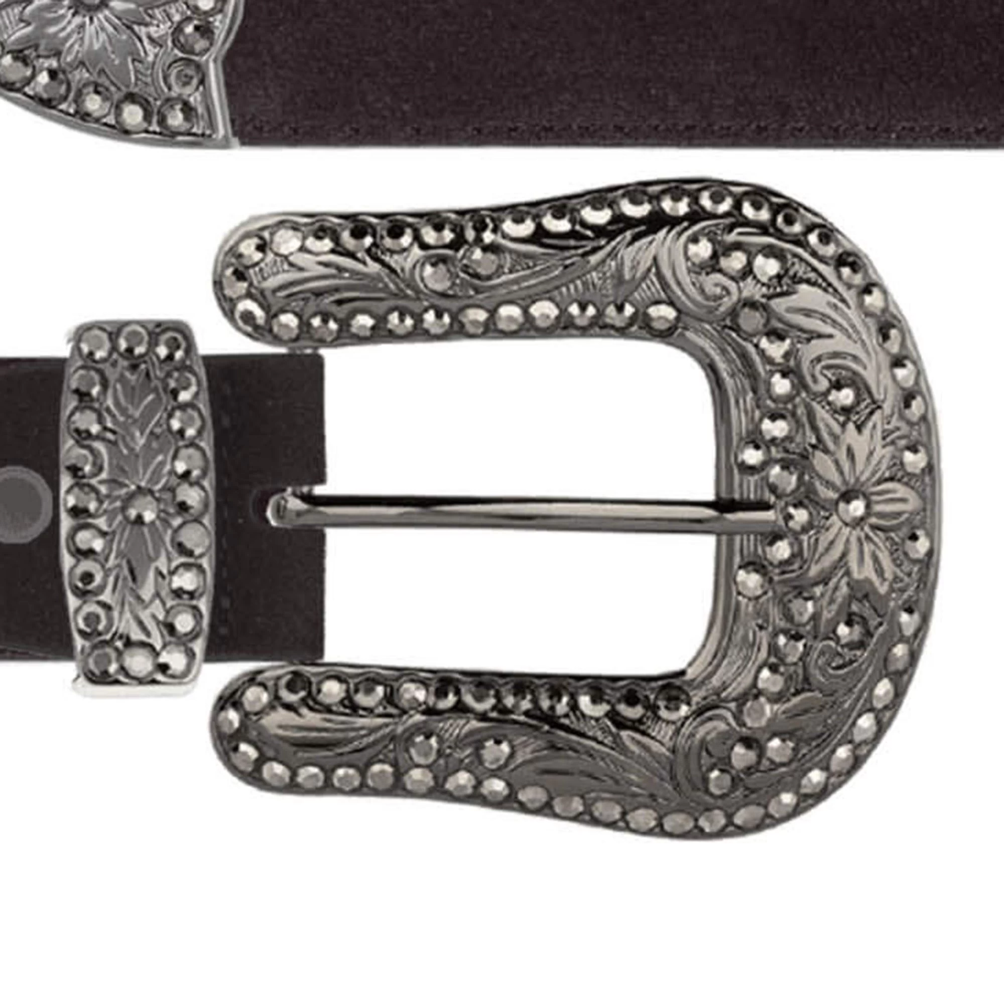 Rhinestone Western Belt – Brown Suede Leather 3 Rhinestone Western Belt – Brown Suede Leather
