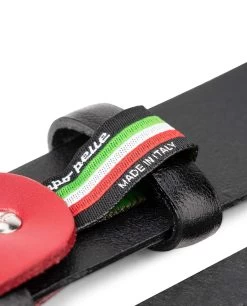 Smooth Leather Belt In Black With Red Buckle -Belt Shop Smooth Leather Belt in Black with Red Buckle Mens by Capo Pelle Made in Italy