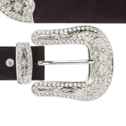 Suede Brown Belt With Bling Rhinestone Buckle