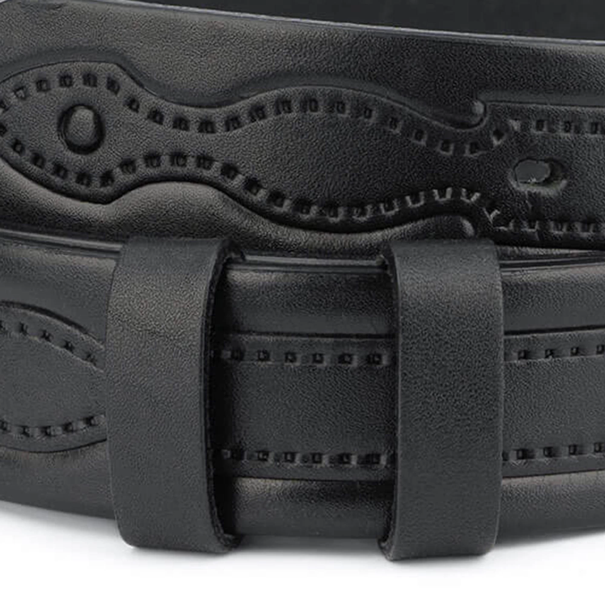 Western Black Tooled Belt With Nickel Rhinestone Buckle 4 Western Black Tooled Belt With Nickel Rhinestone Buckle - Image 2